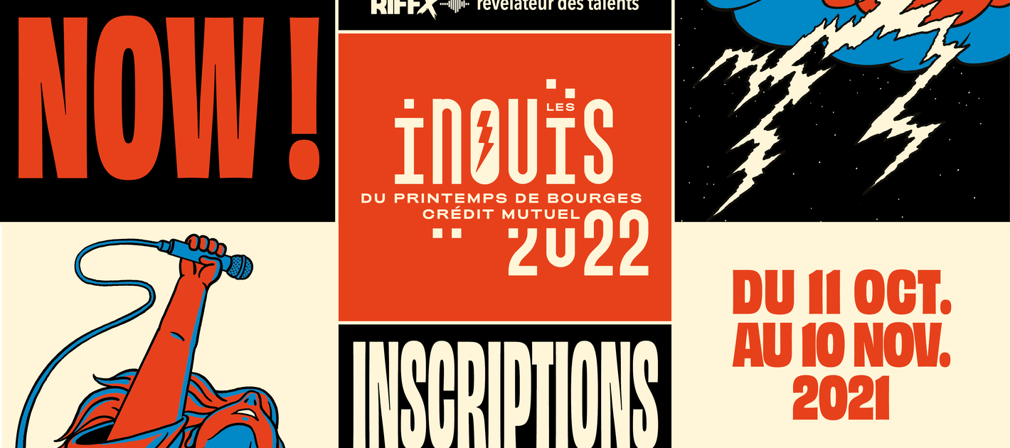 Bannière d'appel à candidatures des iNOUïS du Printemps de Bourges, du 11/10 au 10/11 2021